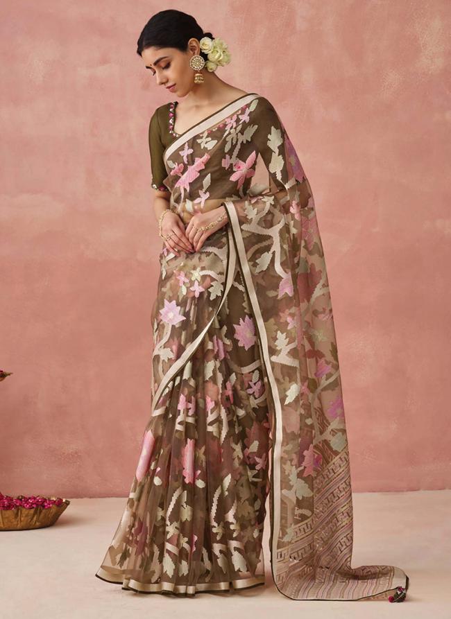 Brasso Mehendi Festival Wear Printed Saree